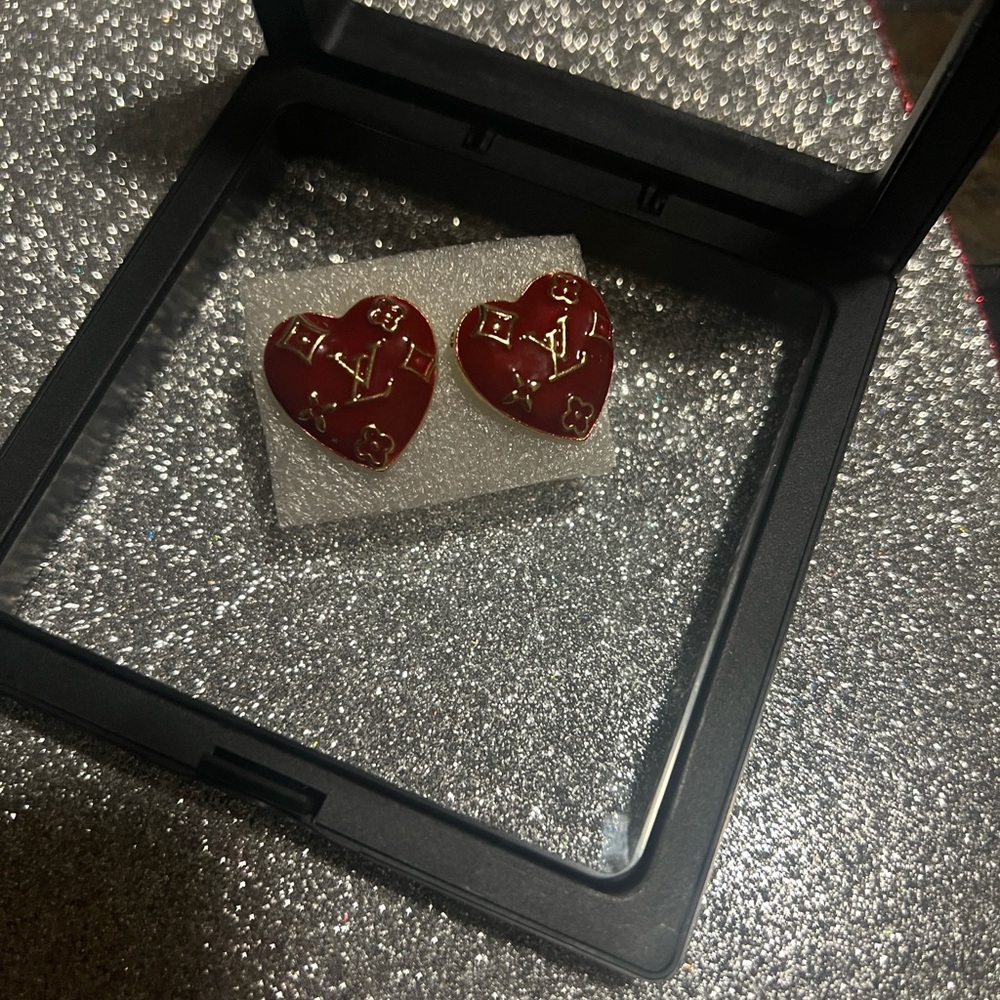 Heart-Shaped Red and Gold Earrings